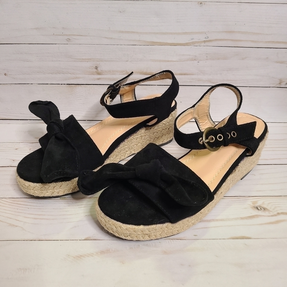 Chase + Chloe Gaston Platform Wedge Espadrille Sandals Black